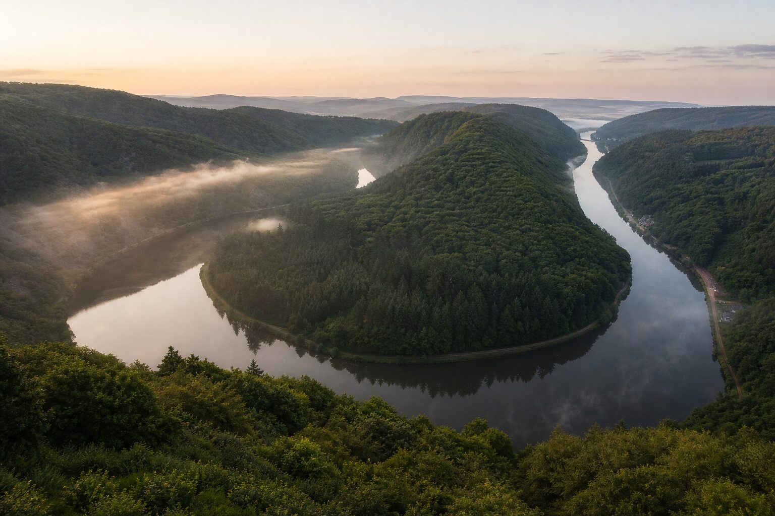 Flusslandschaft mit großer Flussschleife – Flussbestattung